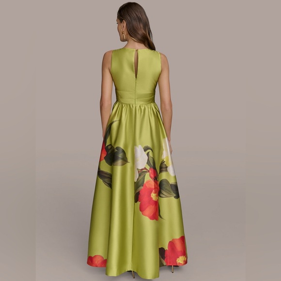 NWT Donna Karan New York Printed V-neck Floral Mikado Gown 14 Formal Wedding - Picture 3 of 16